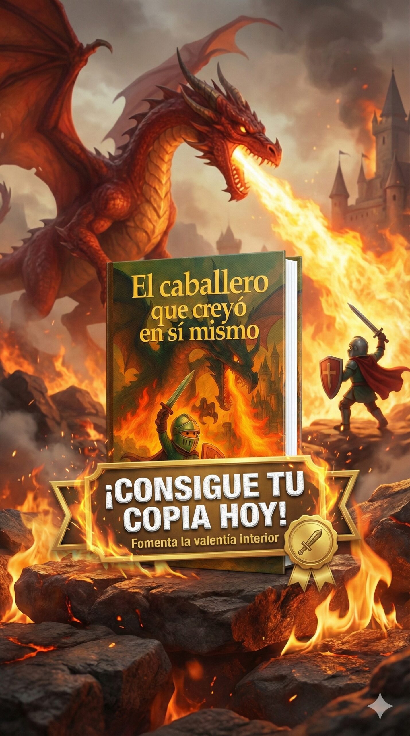 Portada del libro El caballero que creyó en sí mismo con cinta de oferta dorada